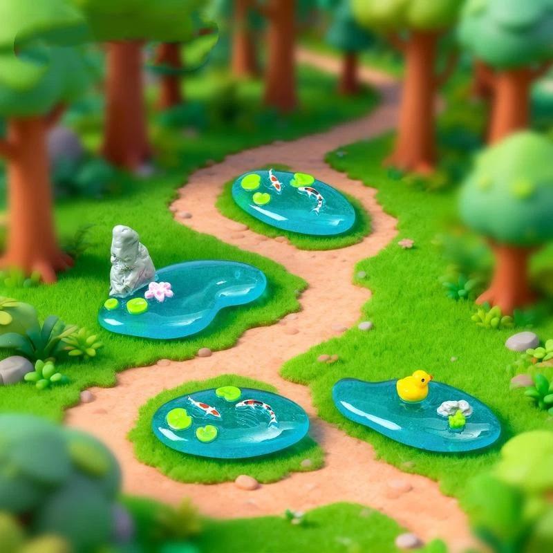 Bonsai Garden With Pond - Figurin Kolam Resin Mini Bebek Koi