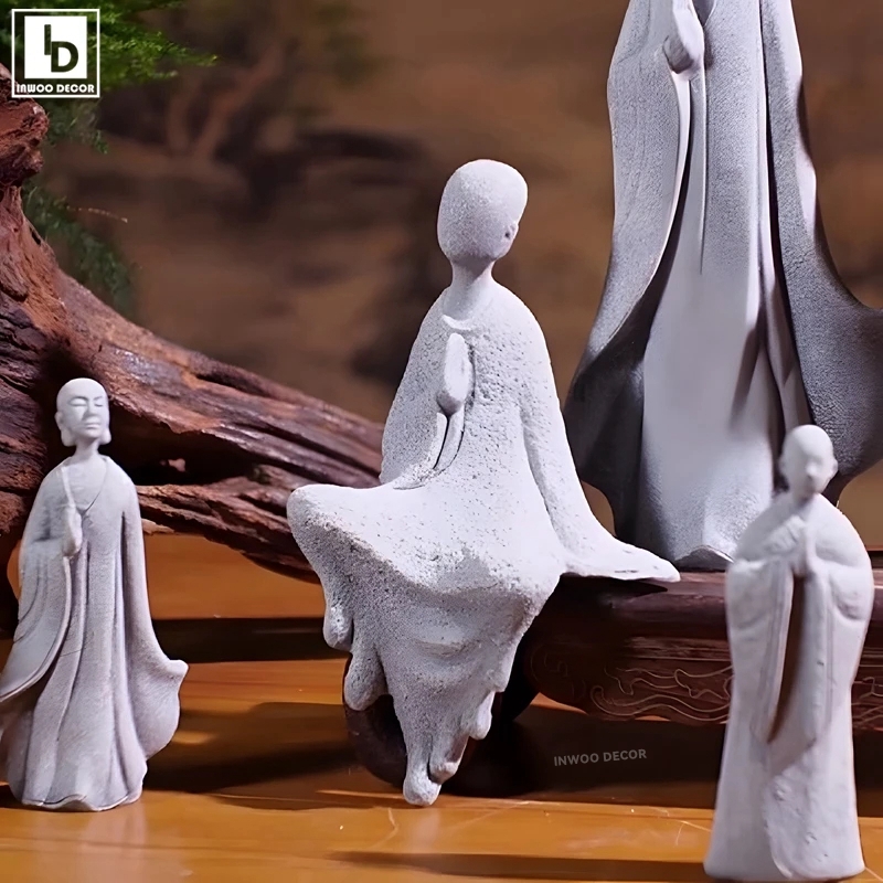 Patung batu Buddha biksu kecil - Bonsai Garden Desk ulasan dan harga